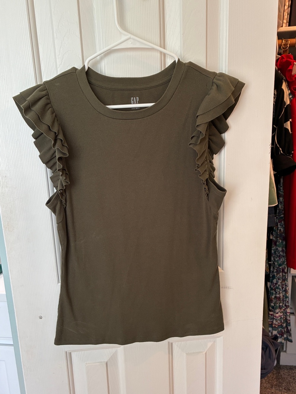 GAP Olive Green Ruffle Sleeve Tank Top